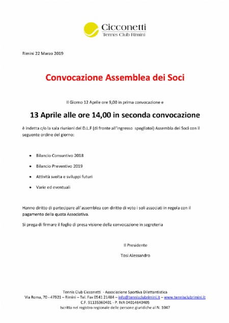 Convocazione Assemblea dei Soci