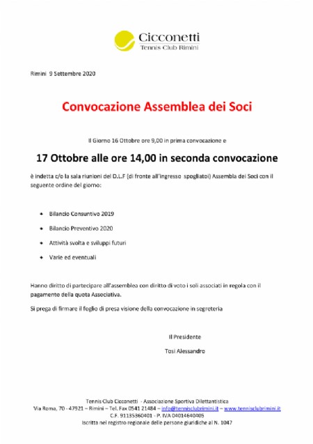 Convocazione Assemblea dei Soci